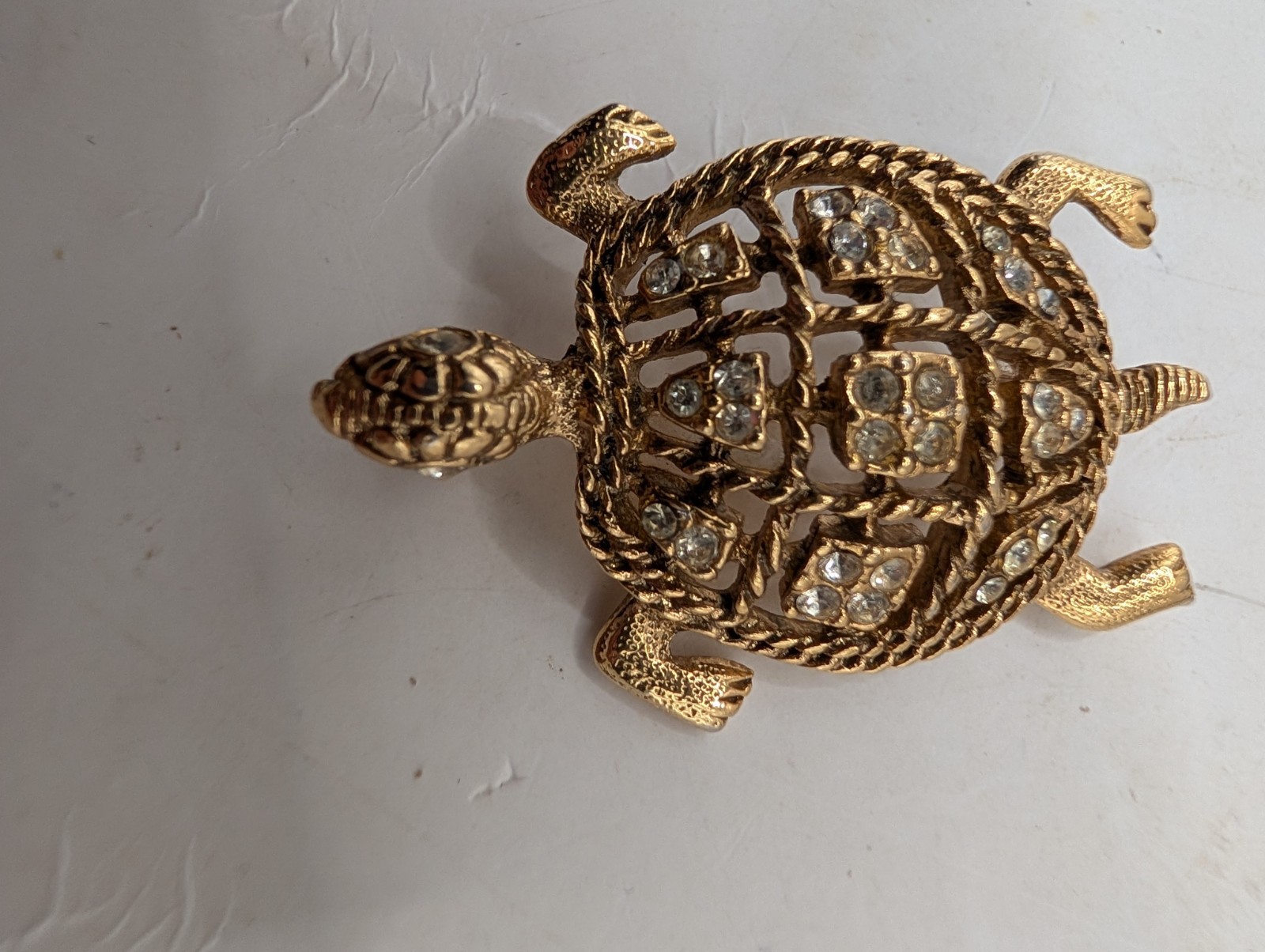 Vintage Turtle Brooches, Cloisonne, Gold Tone Rhinestone Set Of 2