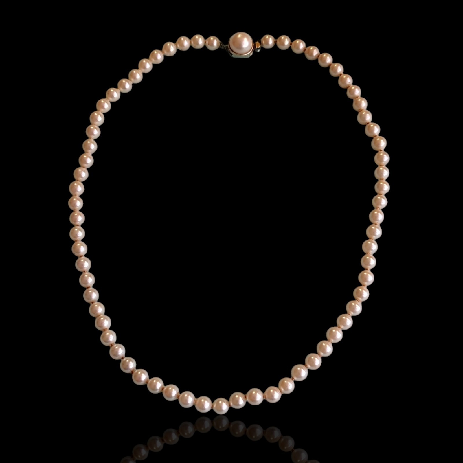 17.5 In Sterling Clasp Faux Glass Pearl Necklace Vintage Single Strand