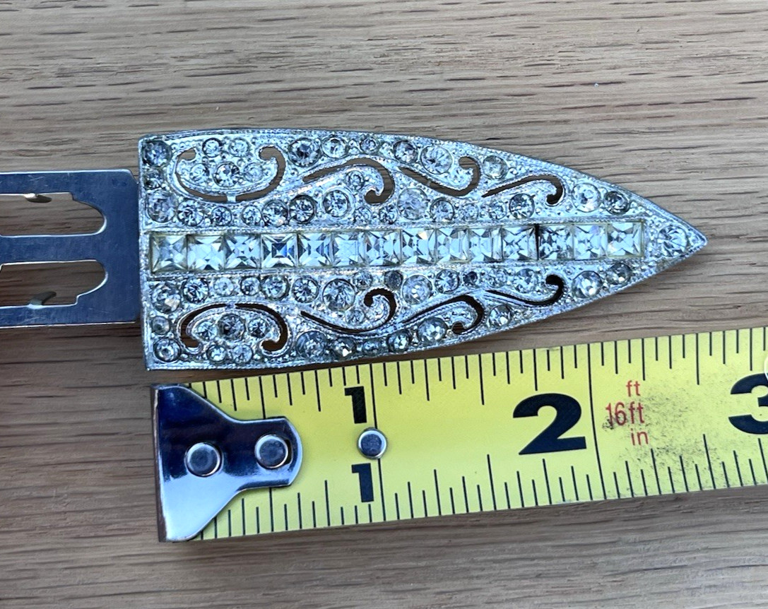 Antique Art Deco Brooch & Dress Shoe Fur Scarf Clip Clips Lot Silver Tone Clear