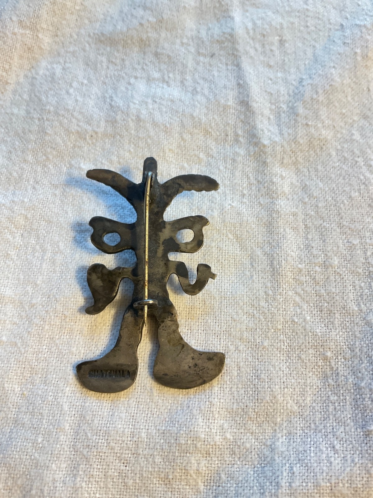 Antique Handmade Guatemala Sterling Silver Bird Man Pin Mayan