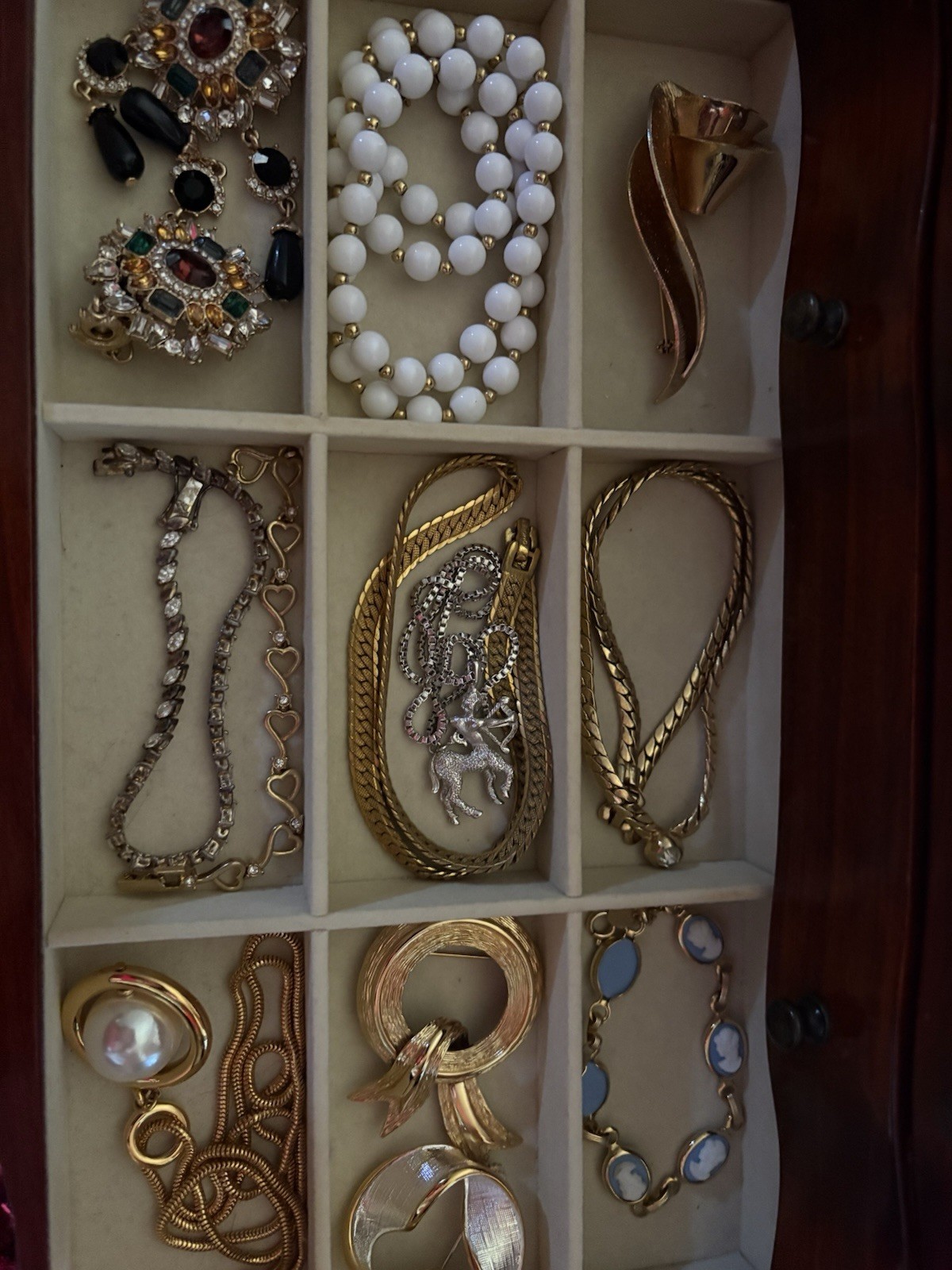7 Tier Jewelry Box Full Of Trifari , Avon, Coro, Napier, Swarovski And Unbranded