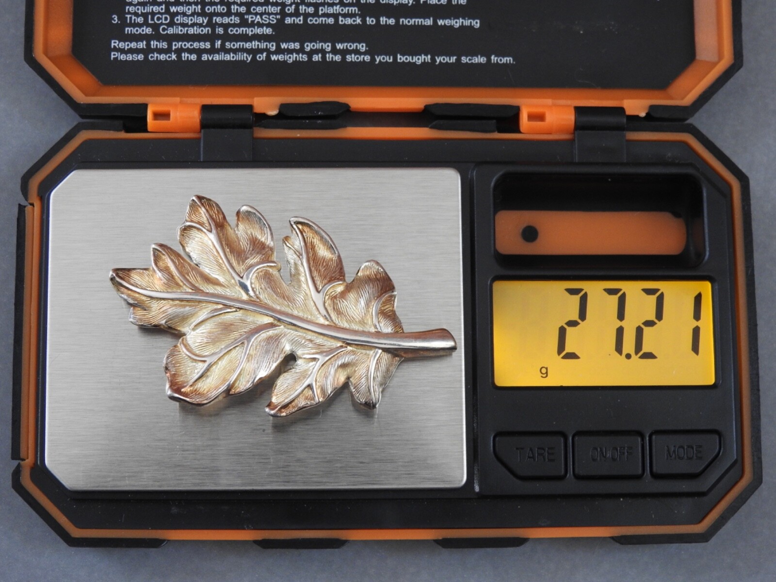 beautiful gold washed STERLING SILVER LEAF PIN heavy brooch