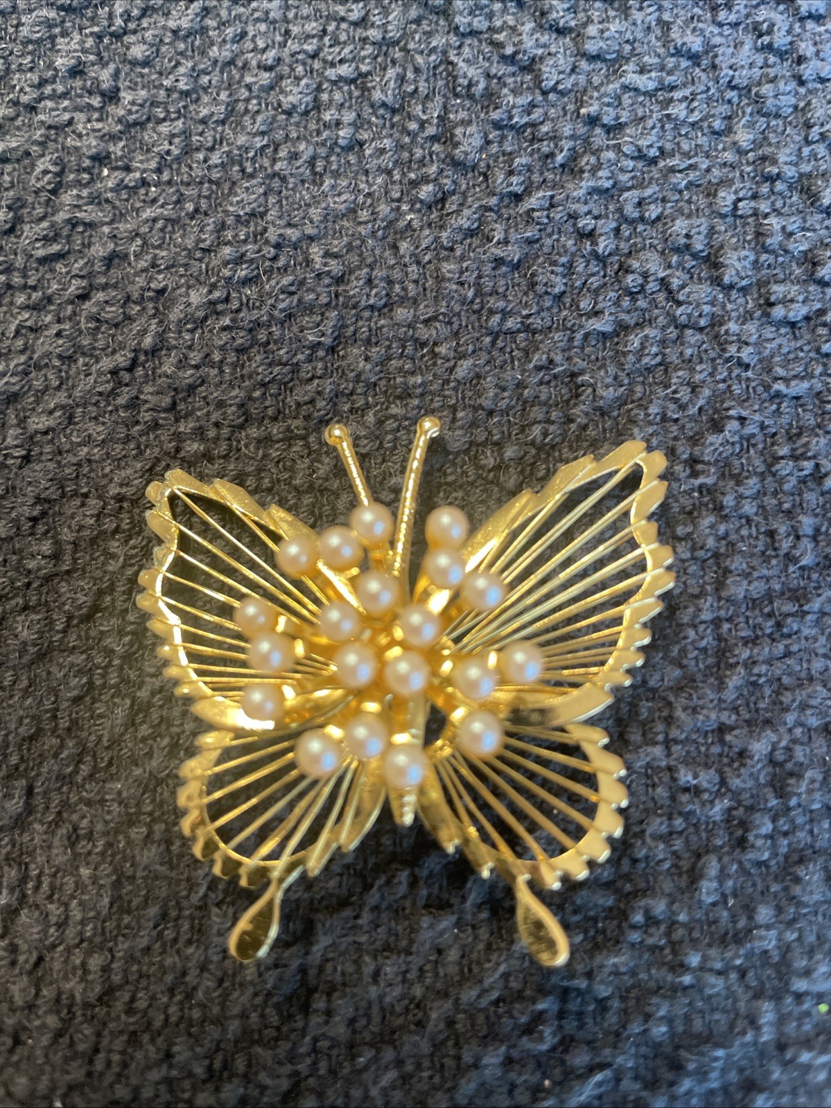 Vintage Monet Filigree Butterfly Pin Brooch With Faux Pearls
