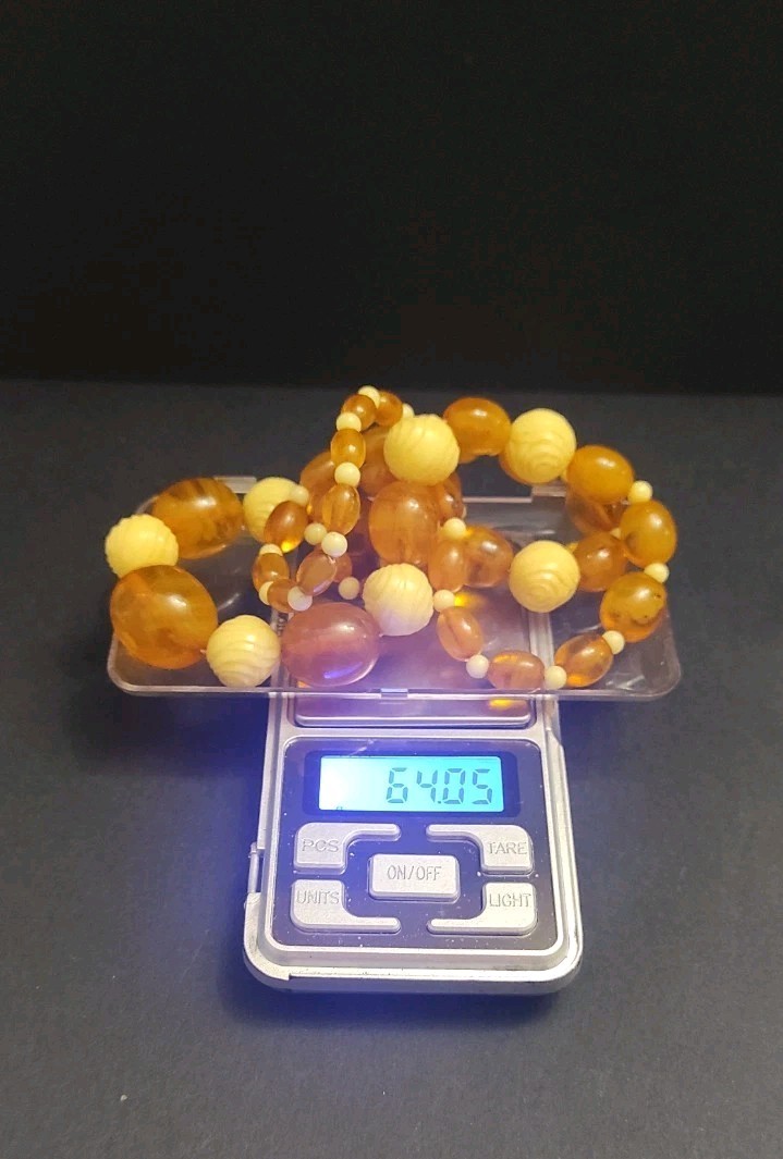 Antique Vintage Amber Bakelite Beads Necklace 64 grams