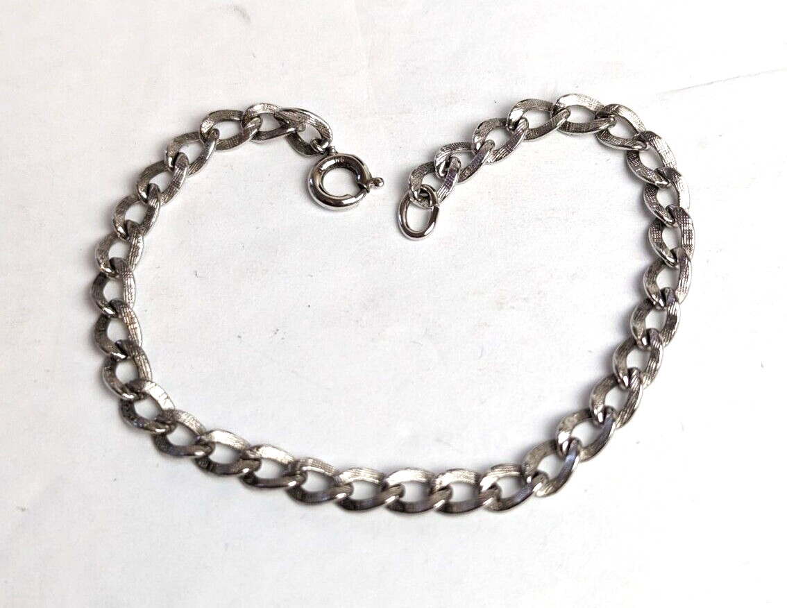 Vintage Sterling Silver Textured Link Starter Charm Bracelet 7.25” VERY NICE