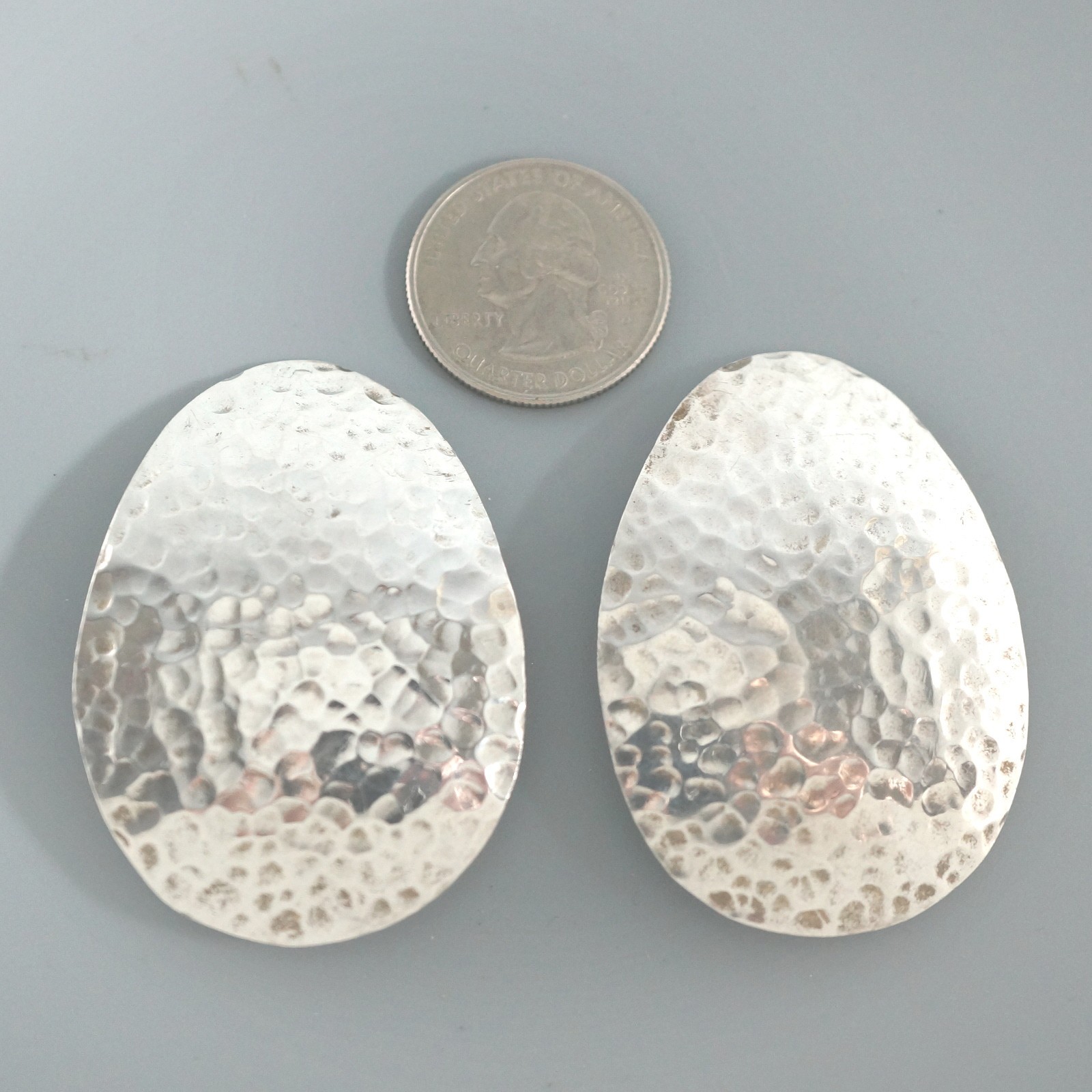 Mexico MEL 980 Sterling Silver Hammered Oval Statement Clipon Earrings 25.1g VTG