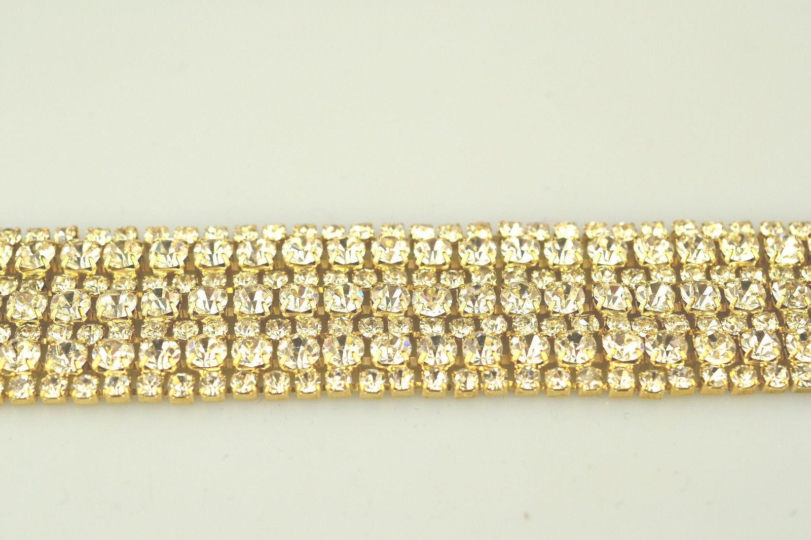 VINTAGE 3/4 INCH WIDE 7 ROW PRONG SET 2 SIZES RHINESTONE BRACELET 7 3/8″ LONG
