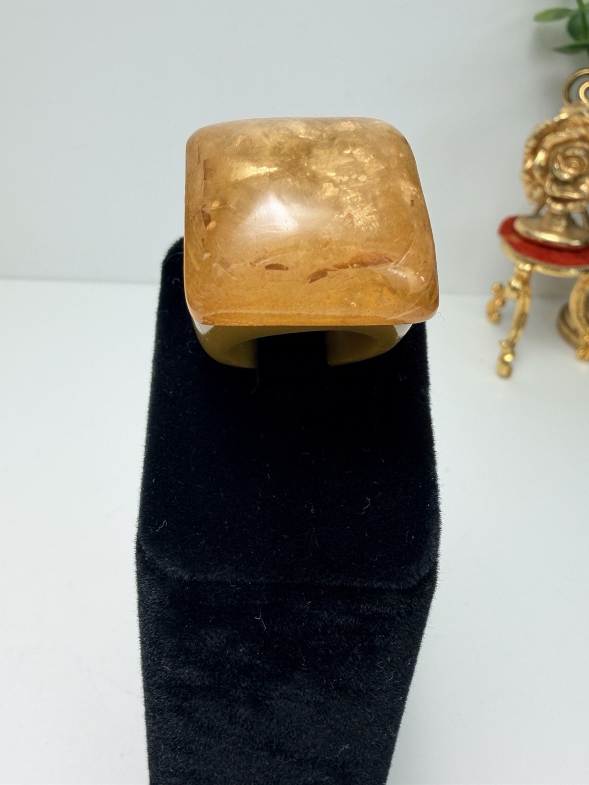 Vintage Lucite Statement Ring Two-Tone Amber Resin Chunky Size 6.5