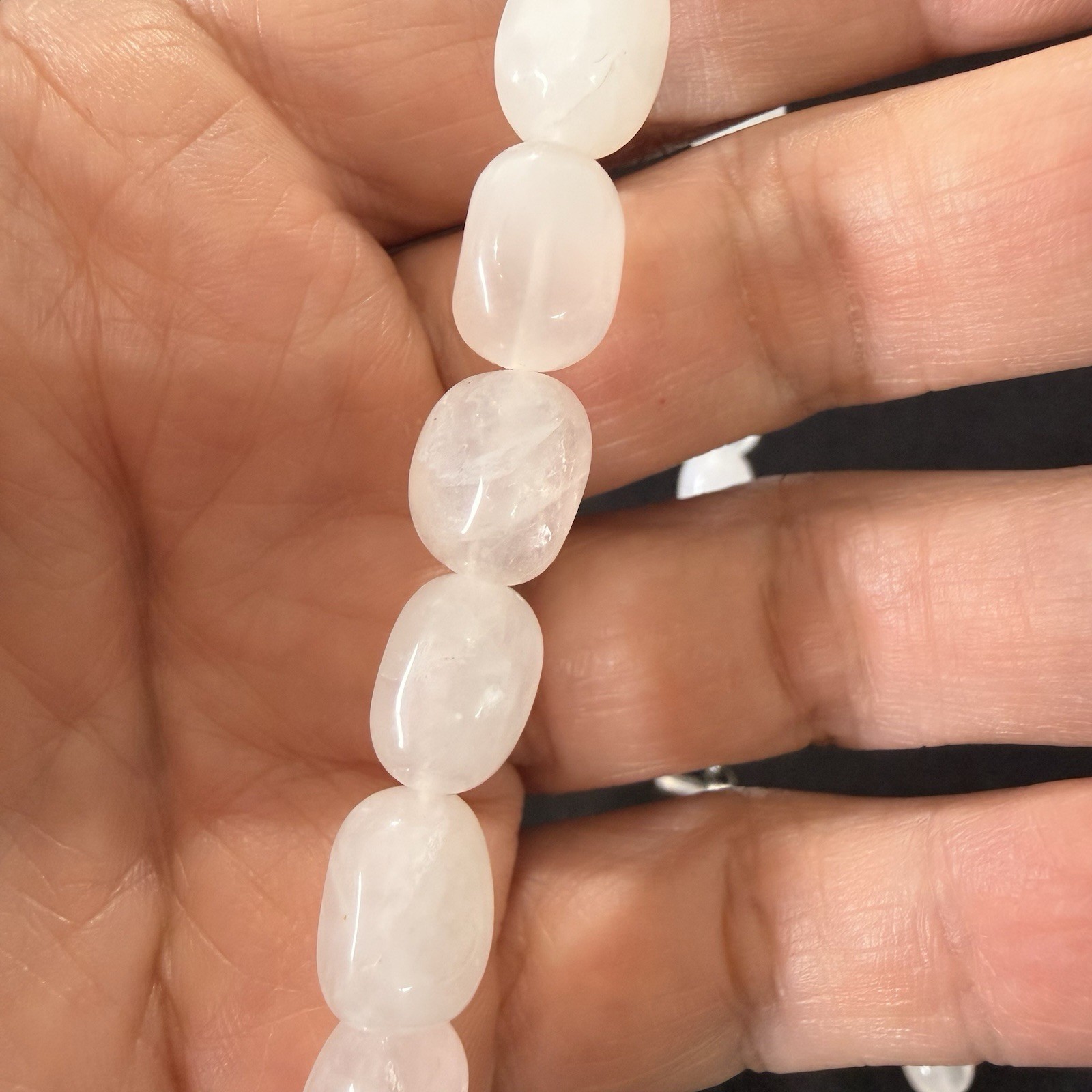 Vintage White Quartz Graduated Bead Necklace Statement Strand Toggle Clasp