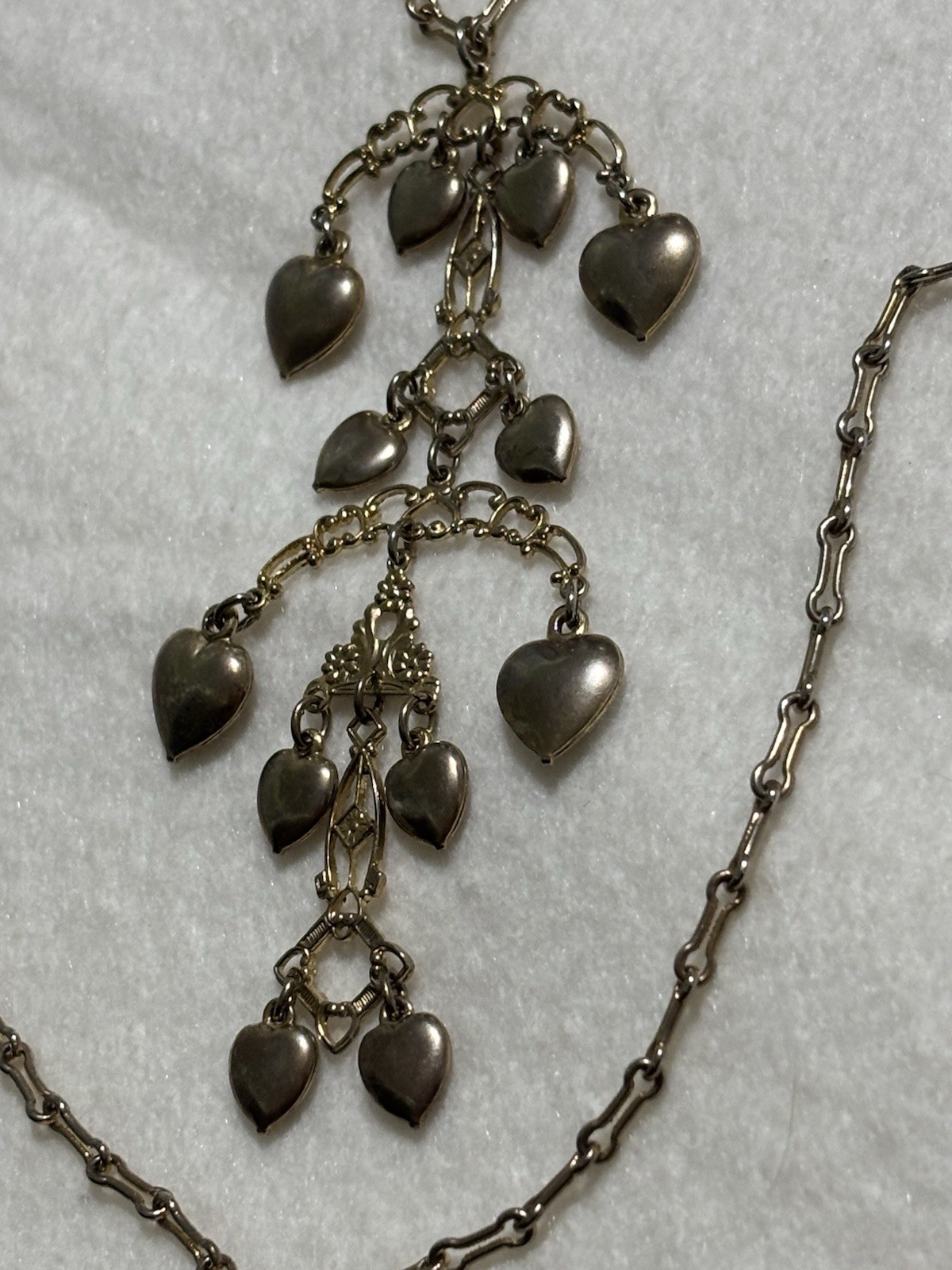 VTG Victorian Revival Heart Fringe Necklace Long 35” Statement Dangle Pendant