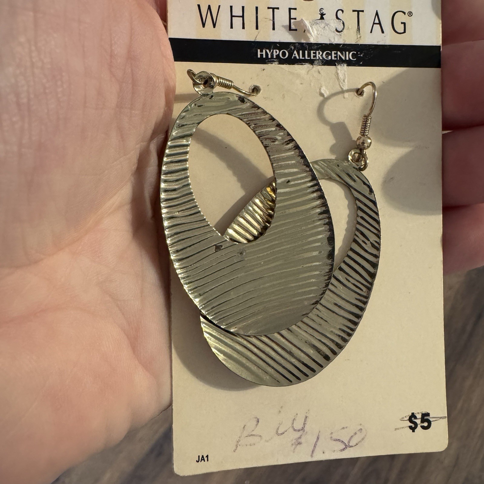 Vintage Open Teardrop Hypoallergenic Earrings White Stag