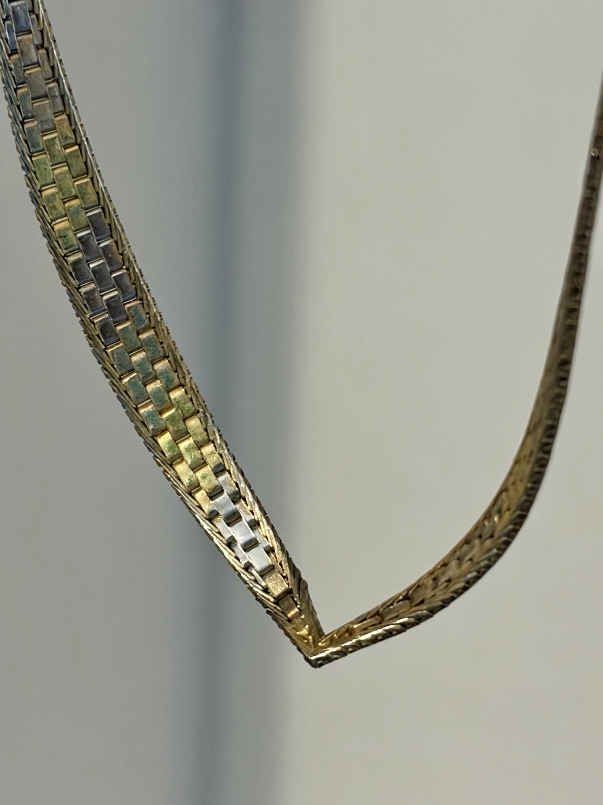 Vintage Tri-Color Mesh V Silvery Necklace gold/silver/bronze 925 Silver