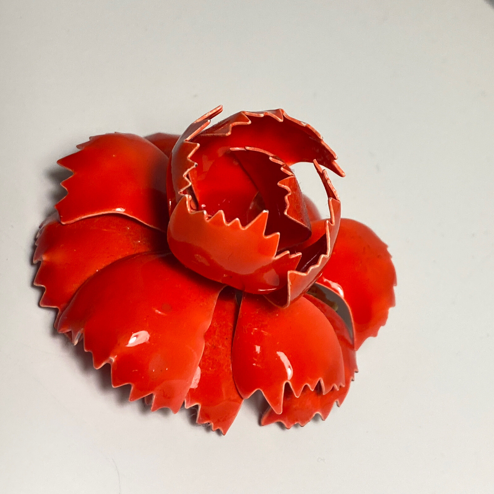 Vintage Enamel Red Pin Brooch Poppy Carnation Flower Painted Spring Jewelry