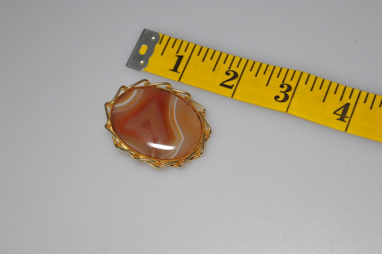 Brooch Pendant gold tone cabochon banded agate oval HL58