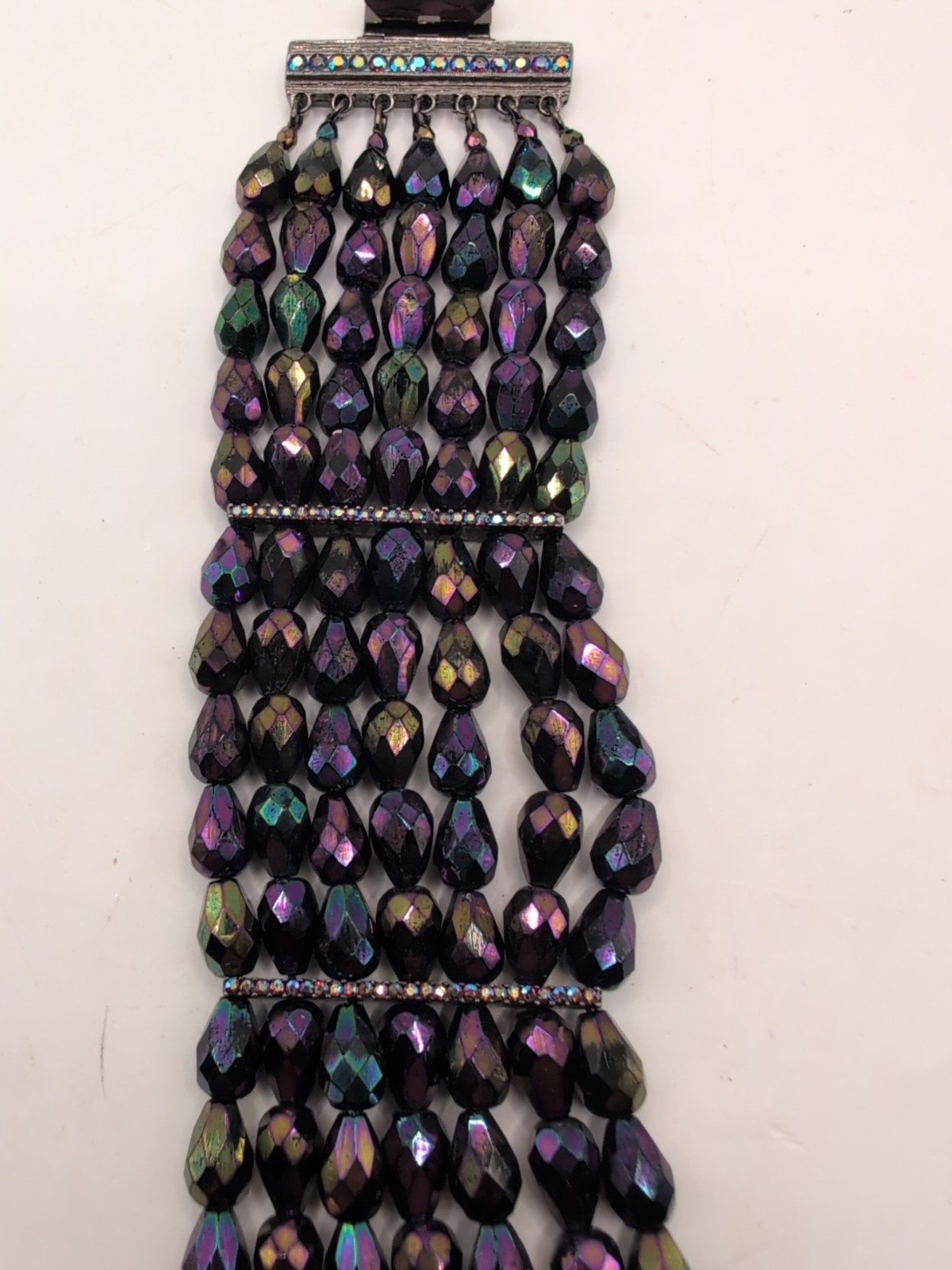 Vintage St.John 7 Strand Czech Fire Polished Faceted Bracelet Rhinestone Detail