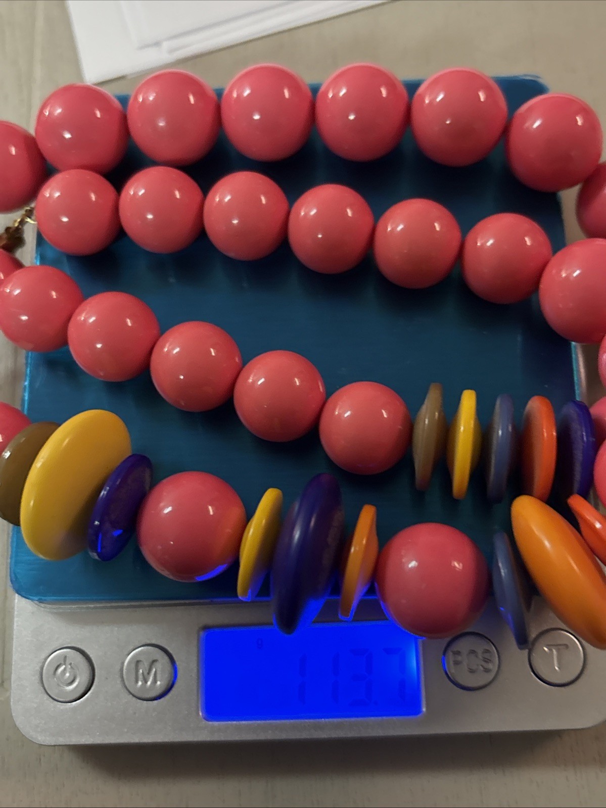 Chunky Orange and Pink Red Purple Yellow Bead Necklace Statement 26″ 113G