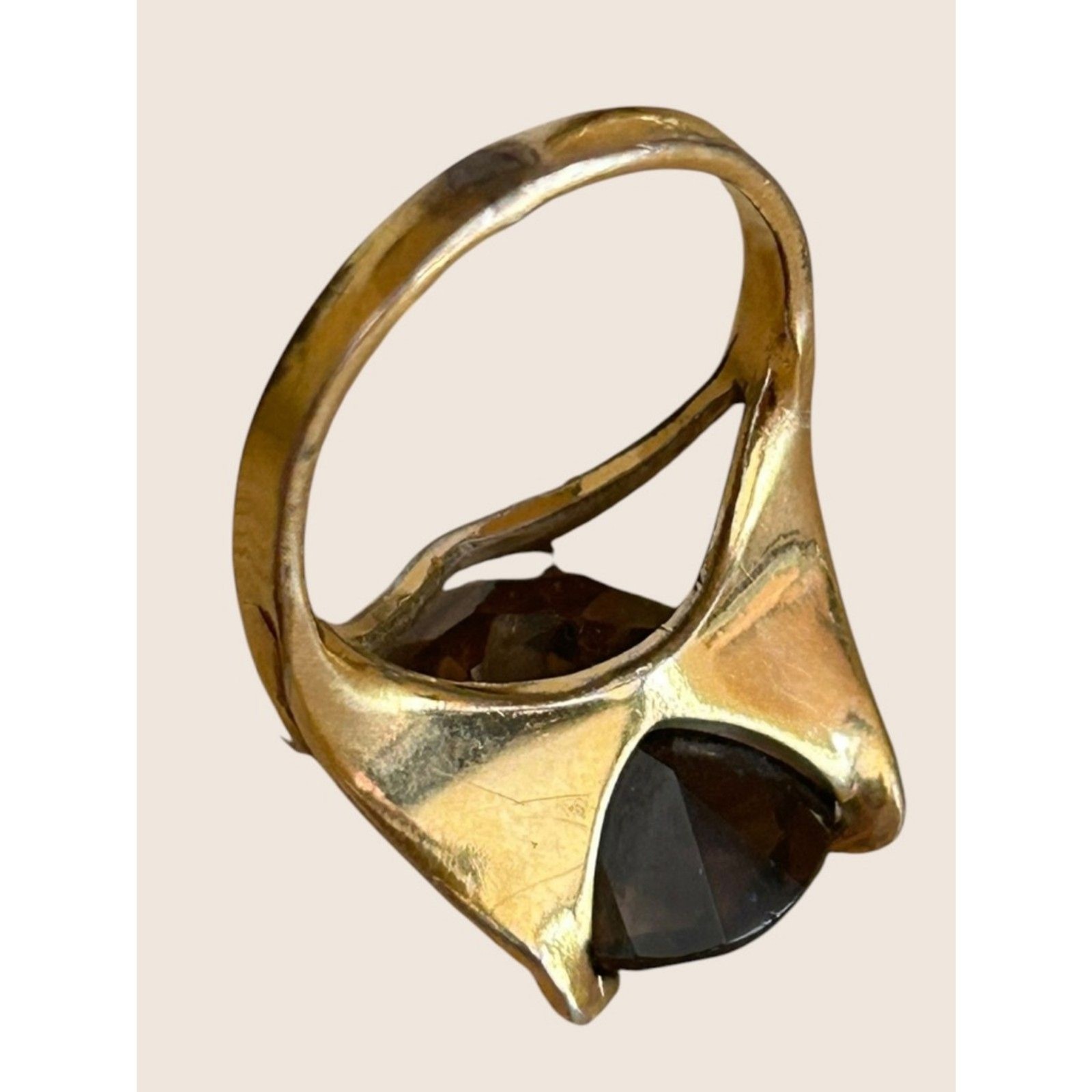 ✨ VTG 1960s COCKTAIL CHUNKY STATEMENT RING SMOKY QUARTZ 10K GF SIZE 5.5 AS IS