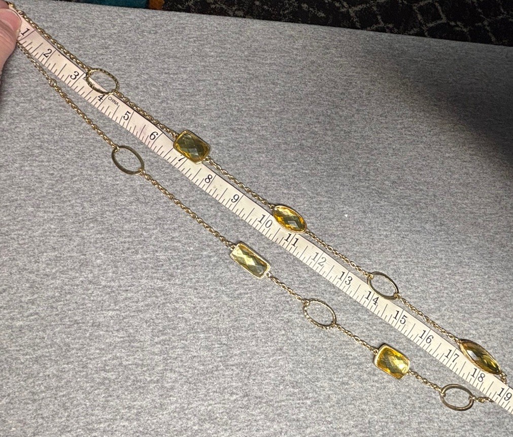 Vintage Necklace Faceted Acrylic VCLM Brown Yellow Green Stone 38” Metal