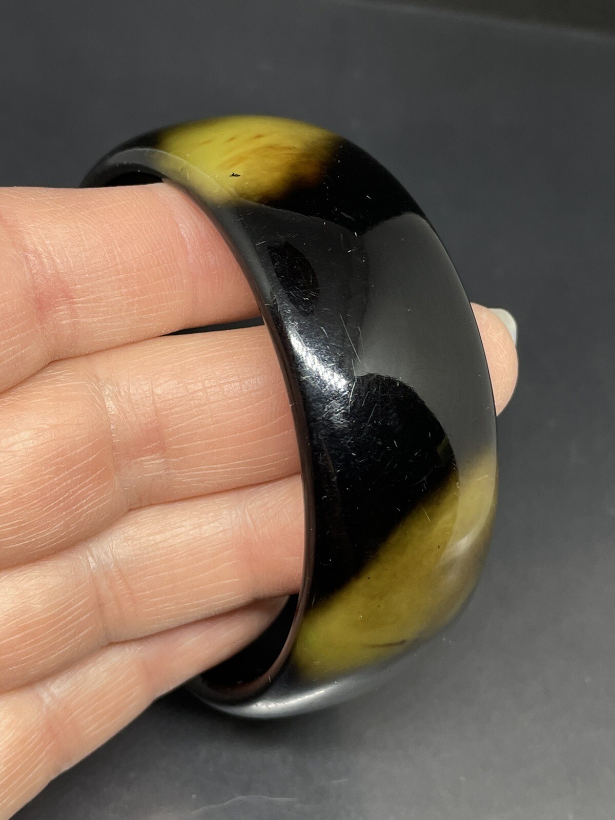 Vtg Faux Tortoise Shell Lucite Art Deco 7.67” Approx 0.8” Wide Bangle Bracelet