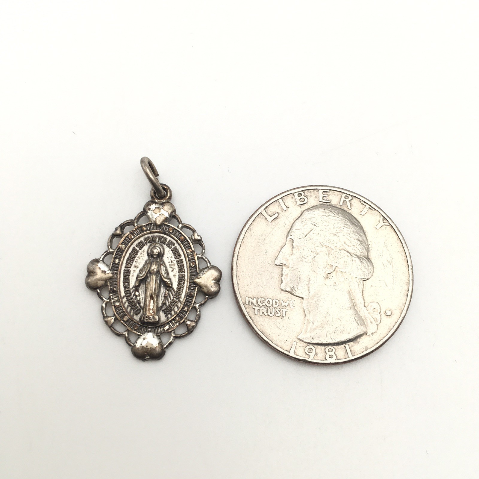 Vintage Sterling Silver CREED Miraculous Mary 1830 Charm Marked Sterling 3g #40