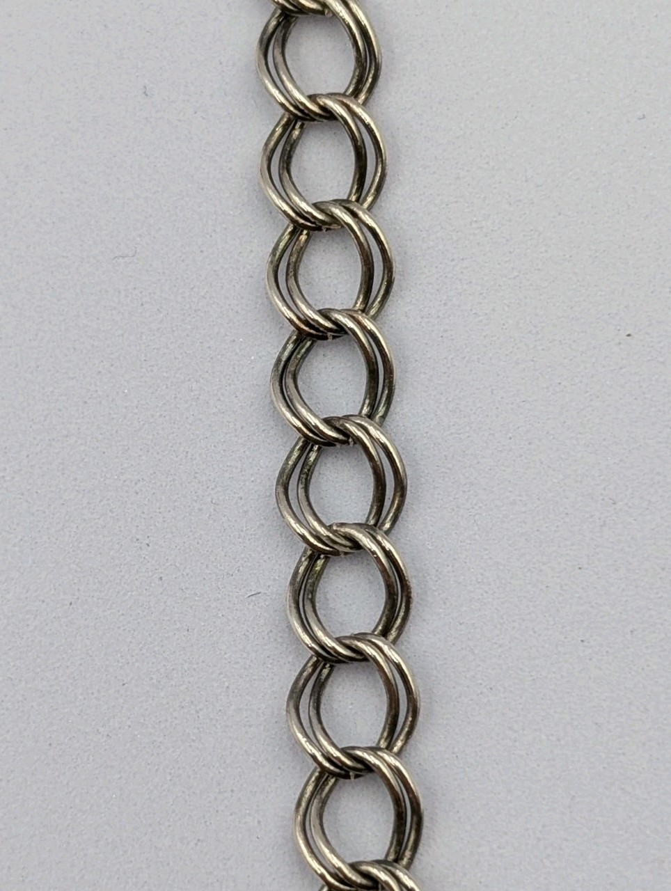 Vintage Sterling Silver Double Link Curb Chain Starter Charm 925 Bracelet 7.25″