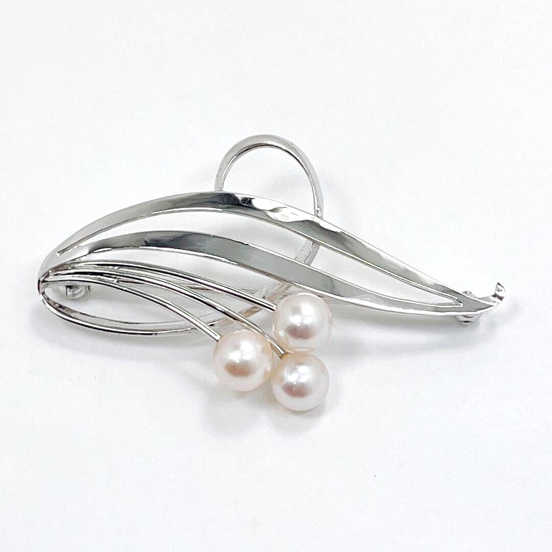 Mikimoto 5.3〜5.5mm 3P JAPAN Akoya Pearl Pin Brooch Corsage Antique & Vintage