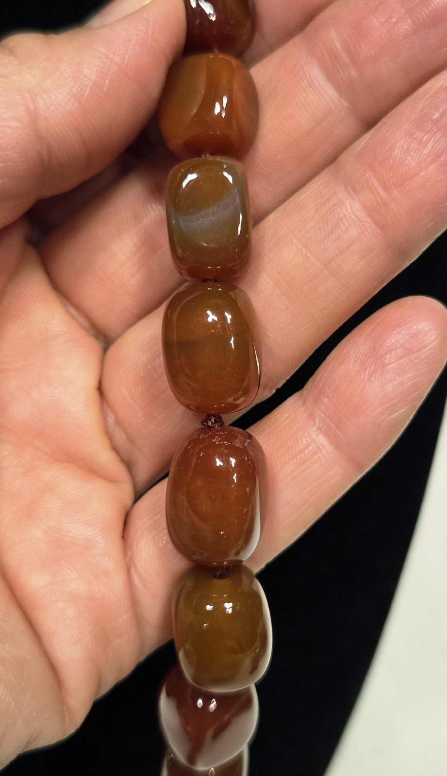 Vintage Carnelian & Banded Agate Hand-knotted Necklace – Sterling Silver Clasp