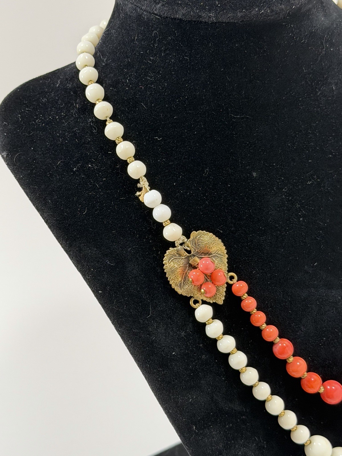 Stunning Antique Natural White & Pink Coral 18” Necklace 34g
