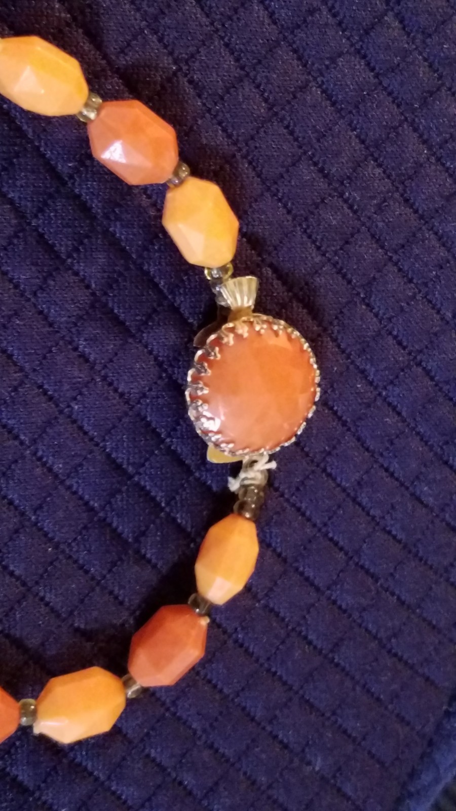 Vintage faceted orange acrylic bead necklace. Stretch Stone Bracelet