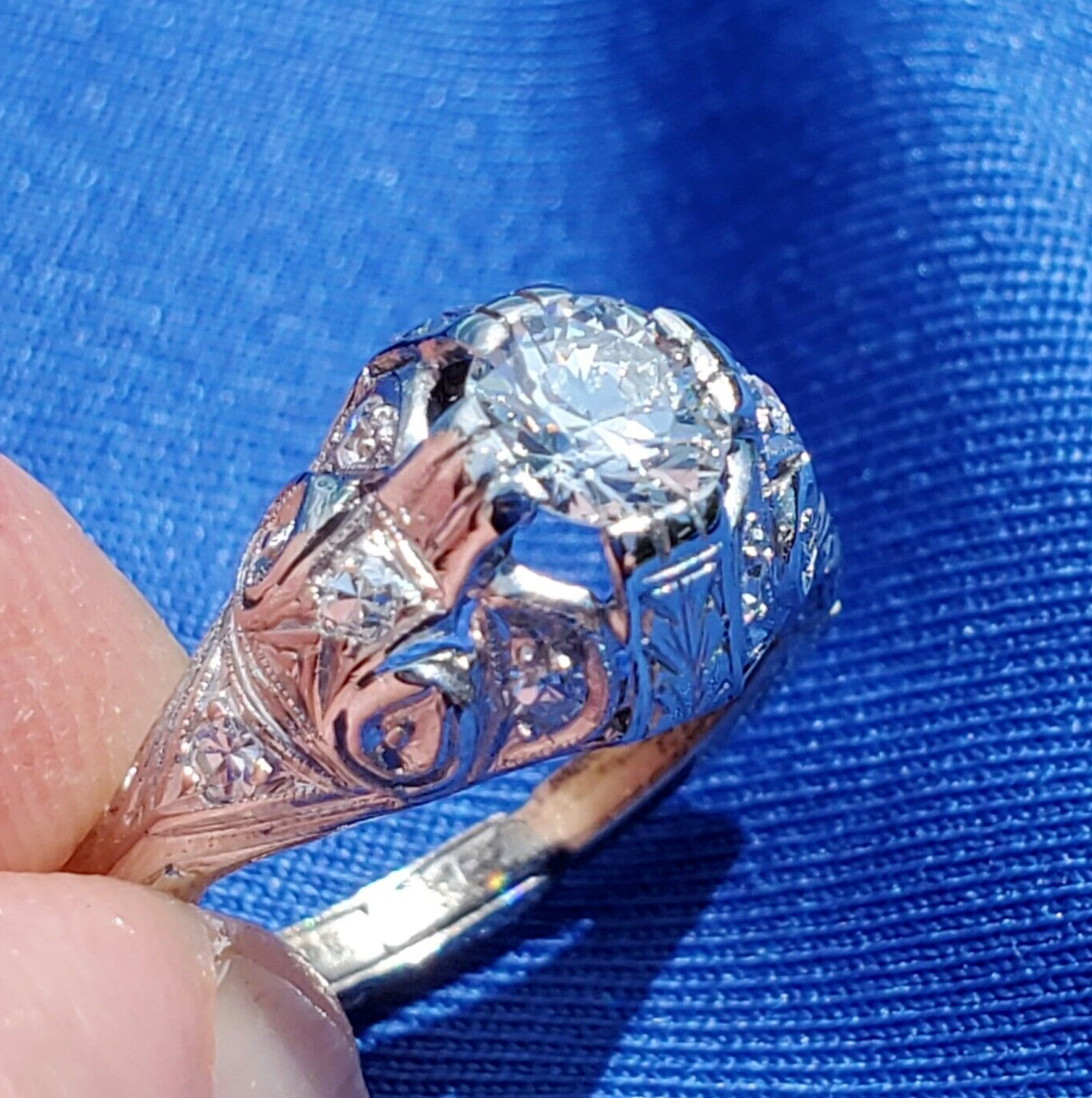 Original EARTH MINED DIAMOND art DECO Engagement Ring Vintage PLATINUM Solitaire