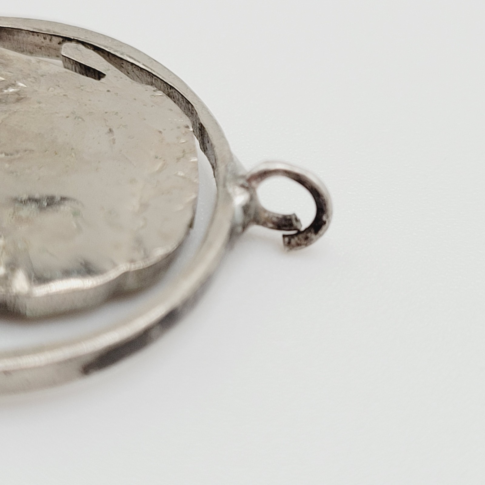 Shiny Buffalo Indian Nickel Silver Tone Cut Coin Pendant Cracked Bail For Repair