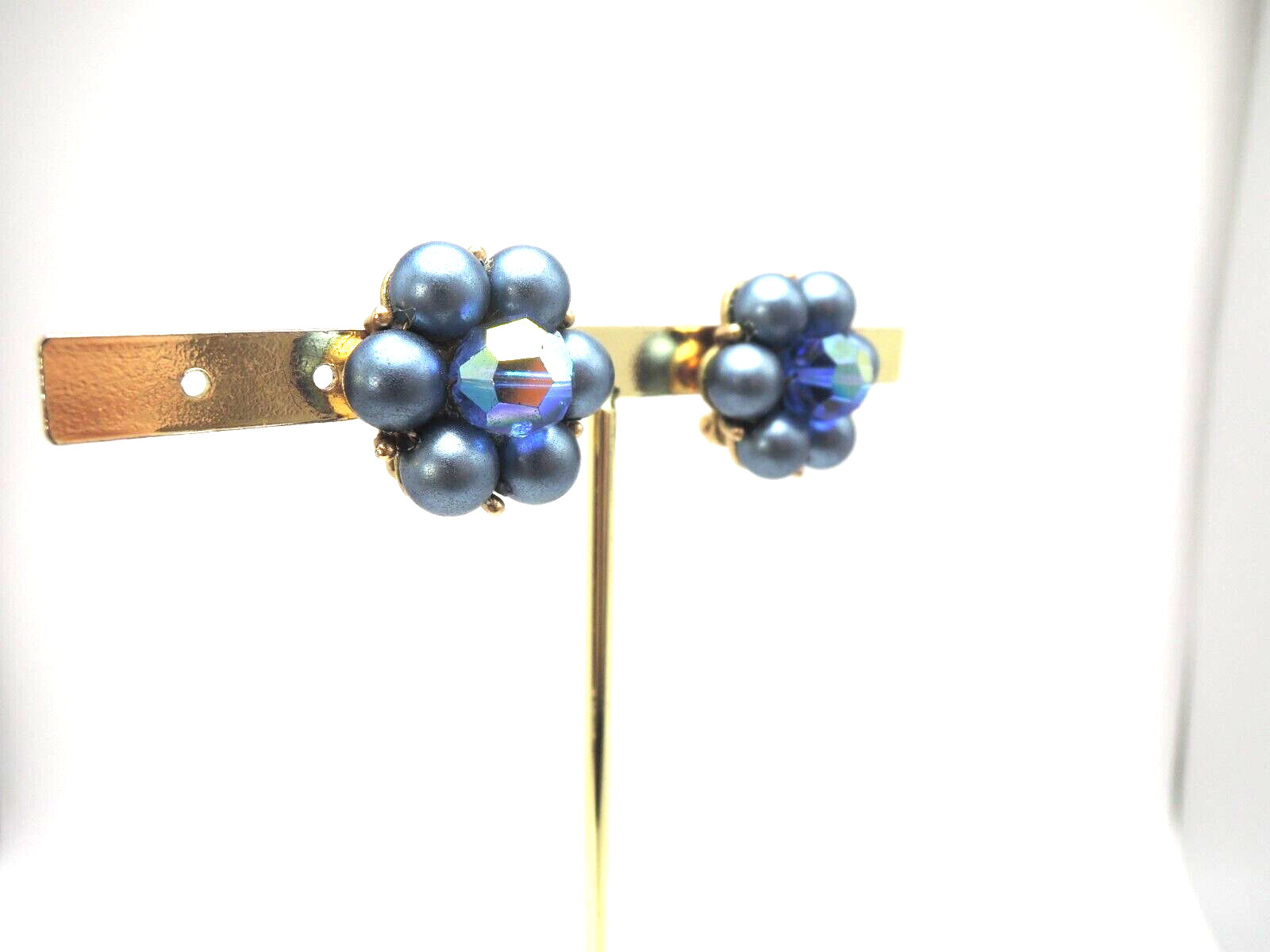Blue Plastic Bead Necklace and Clip Earrings Set, 1950-’60s