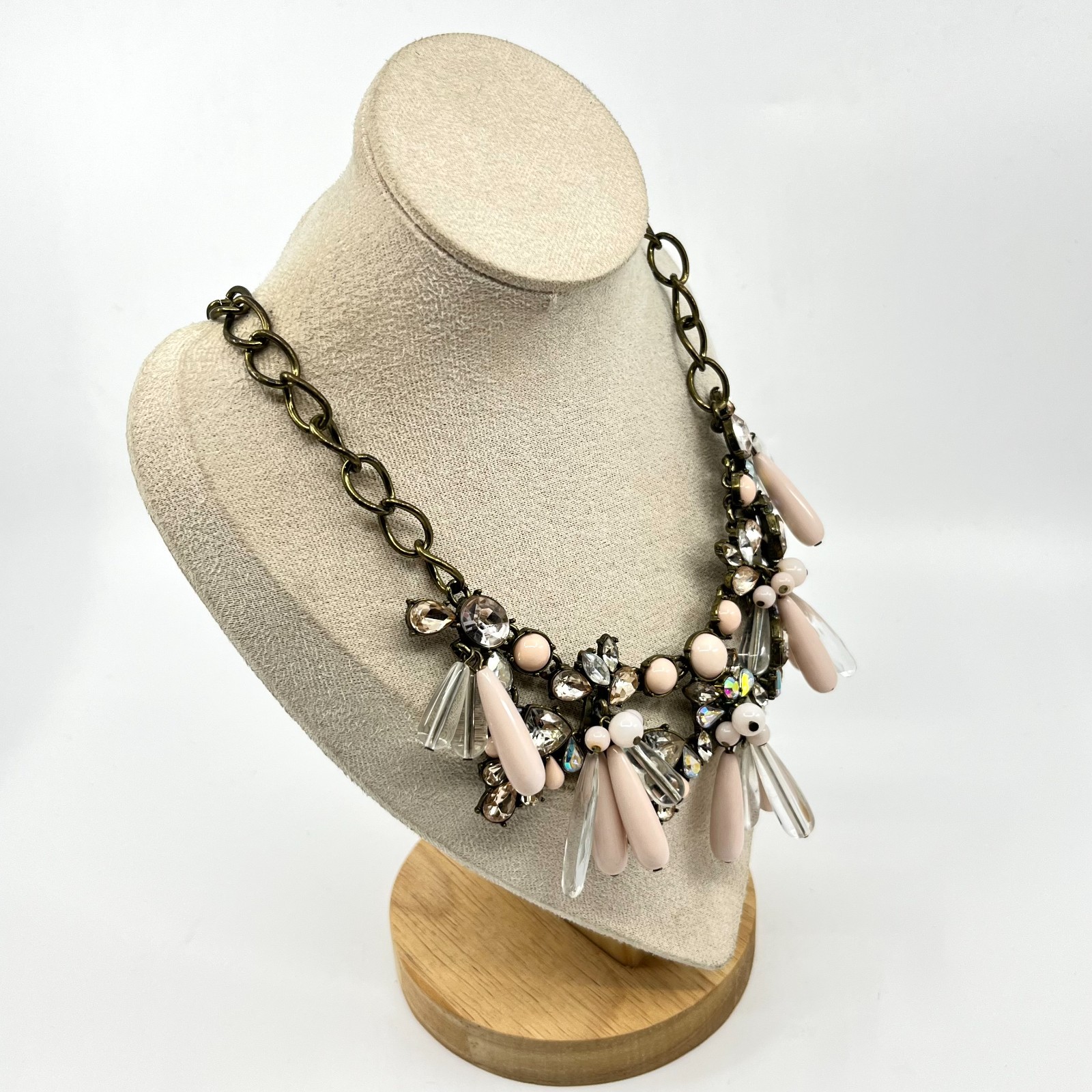 VTG Sugarfix by BaubleBar Pink Teardrop Statement Bib Necklace Curb Link Lobster