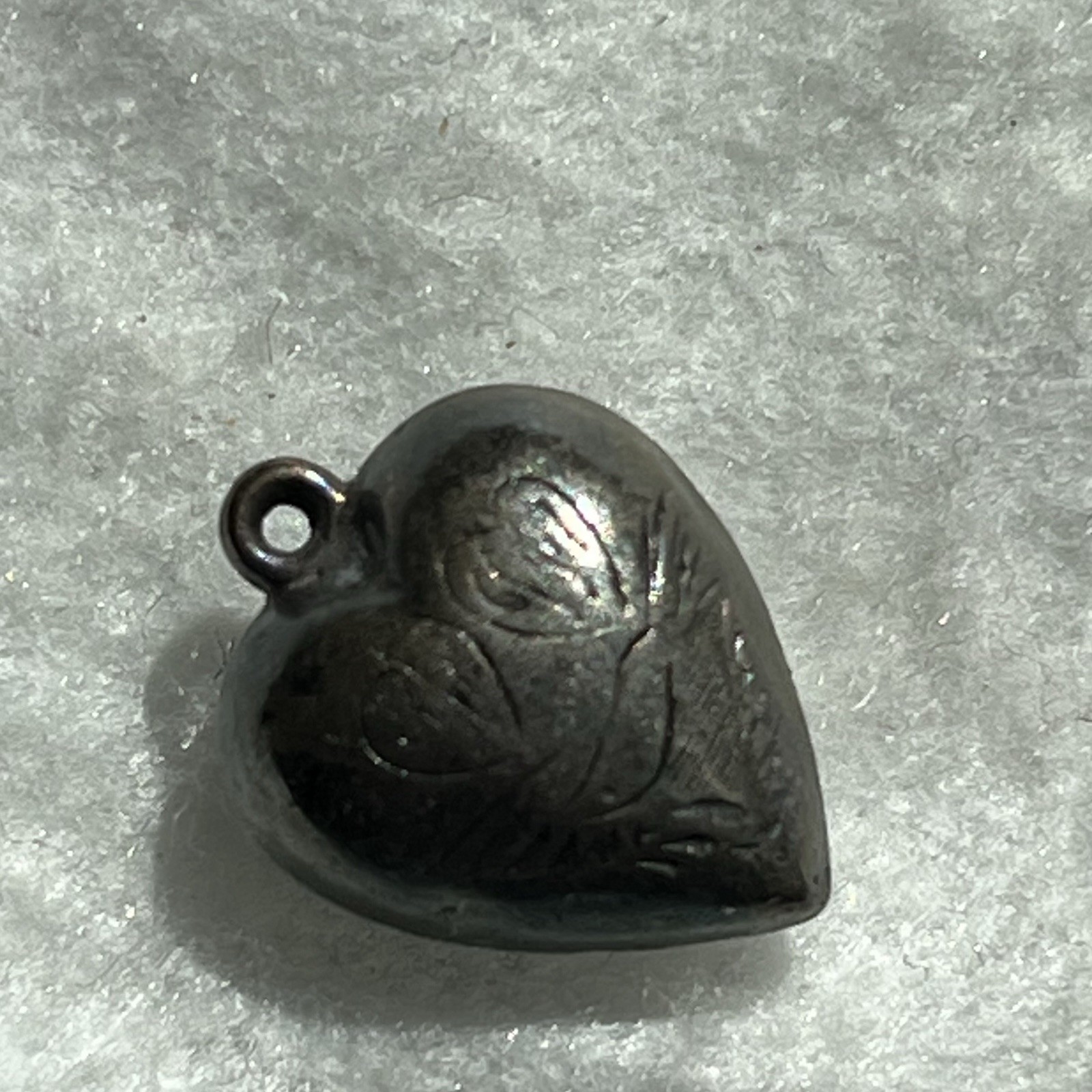Vintage Heart-Shaped .925 Silver Puff Etched Pendant Charm Whimsical Love