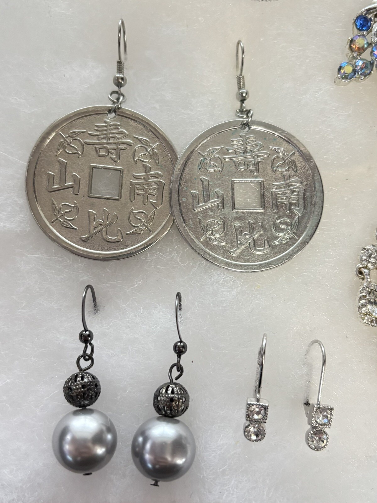 Estate Find Lot Of Silver Tone Earrings Drop-Dangle X 12 Pr