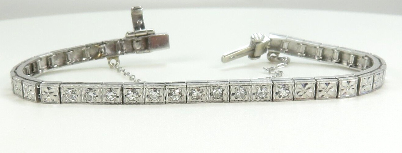 Antique 1920’s Add Diamond Straight Line Bracelet Platinum 7″ Long 0.144″ Width