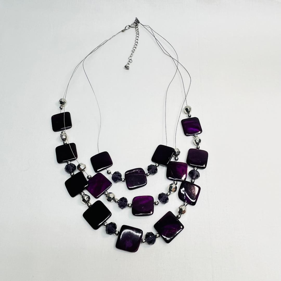 VTG Two (2) Elegant Purple Necklaces Lobster Claw Safety Clasp Gold-Nylon Strung