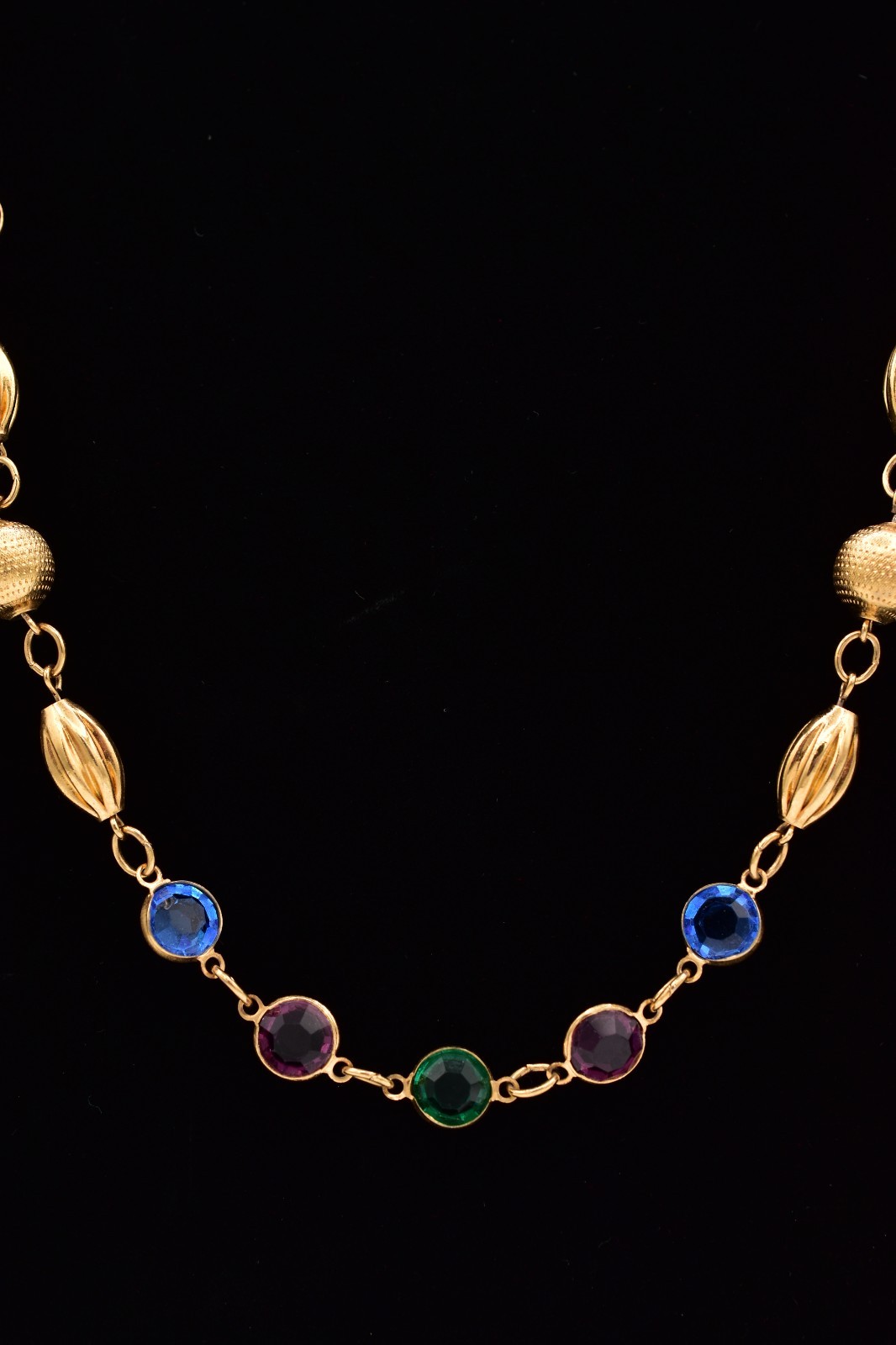 Vintage Austrian Crystal USA Necklace Gold Multicolor Open Bezel Station BinG