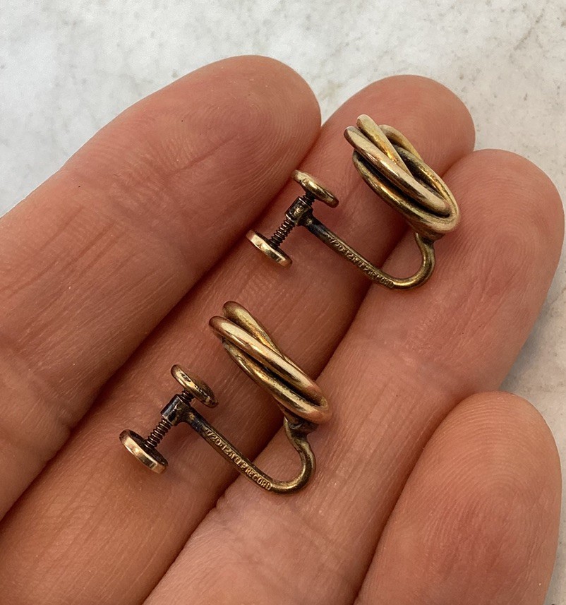 Vintage Antique 12K G.F Gold Filled Love Knot Screw Back Earrings