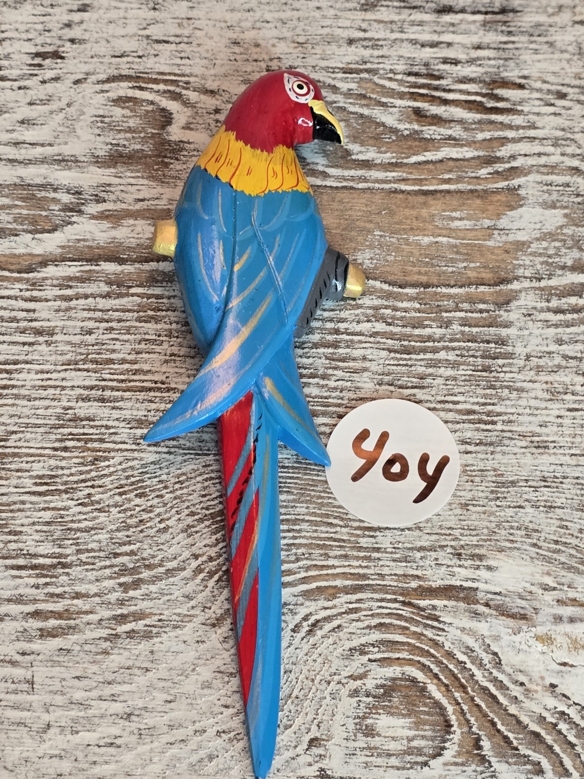 Vintage Hand Painted Wooden Parrot Brooch Colorful Tropical Bird Statement Pin
