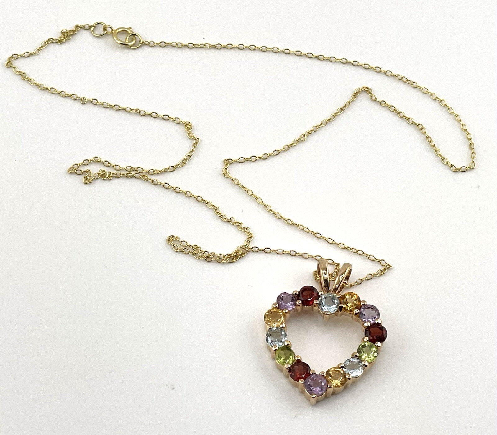 DBJ Vintage GP Sterling Silver Multi Precious Gems Heart Pendant Necklace 18”