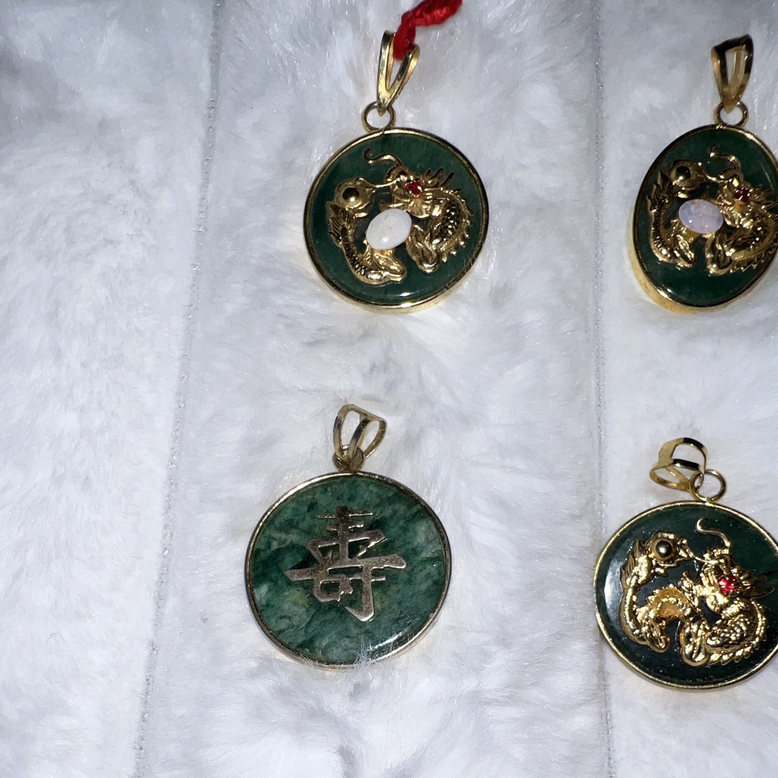 Mixed Lot 6 Jade Pendant Charms Green Gold Tone Dragon Stone/Metal, not jade