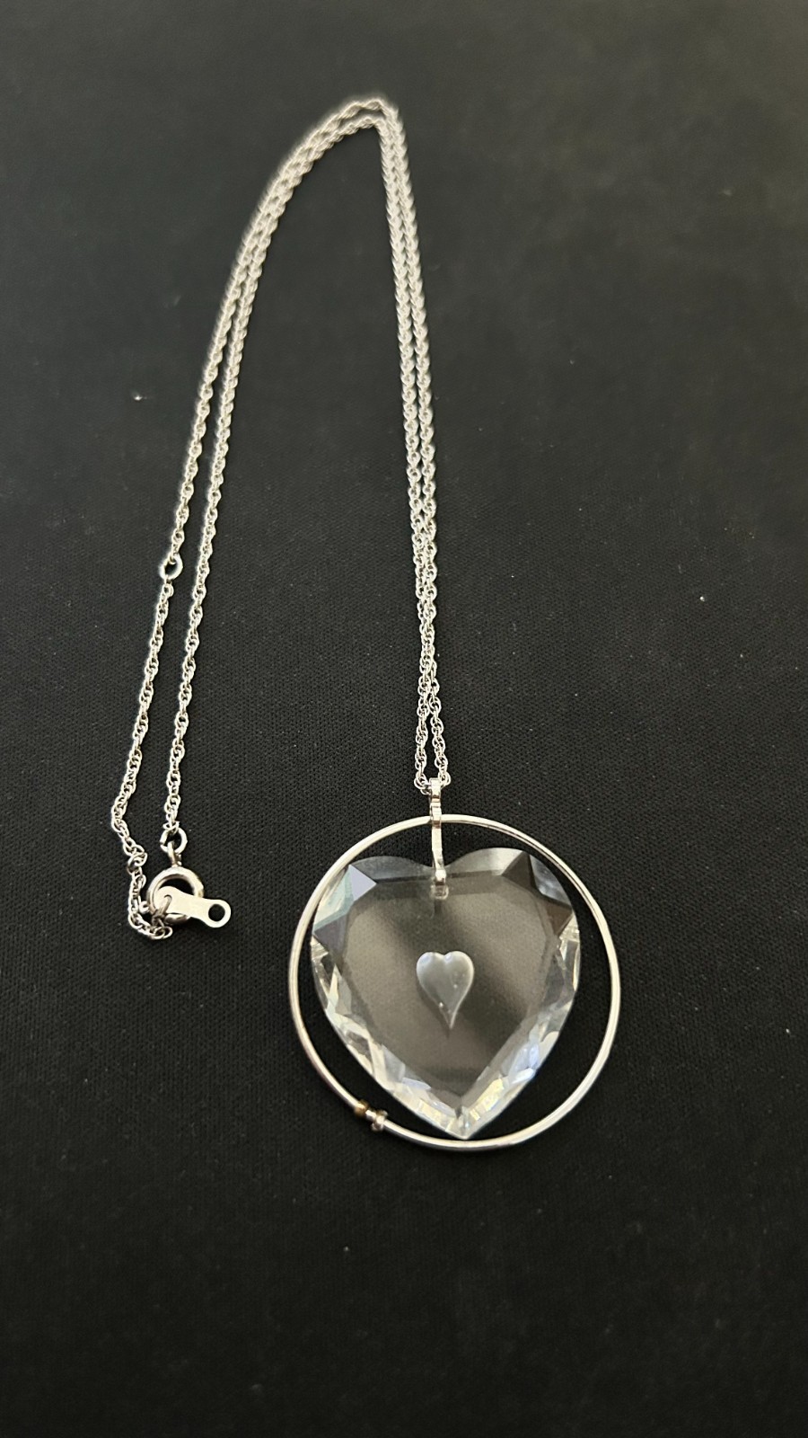 VINTAGE CRYSTAL HEART AND STERLING SILVER CHAIN