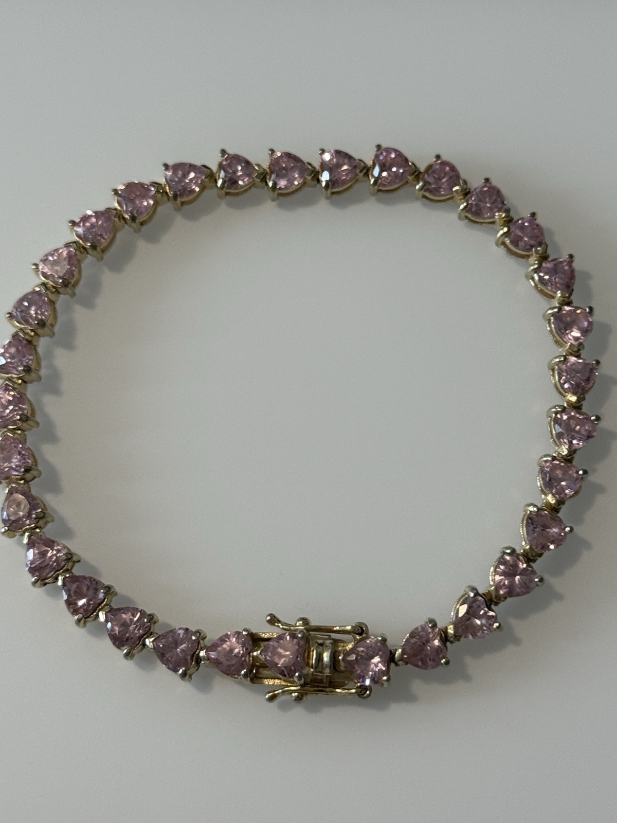 Vintage Pink Trillion Cut Stone Bracelet Sterling Silver Gold Plated 8.25”