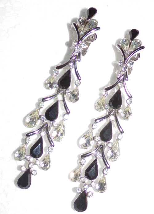 CROWN TRIFARI signed 3 1/2 inch dangle earrings with black stones-OMG!!