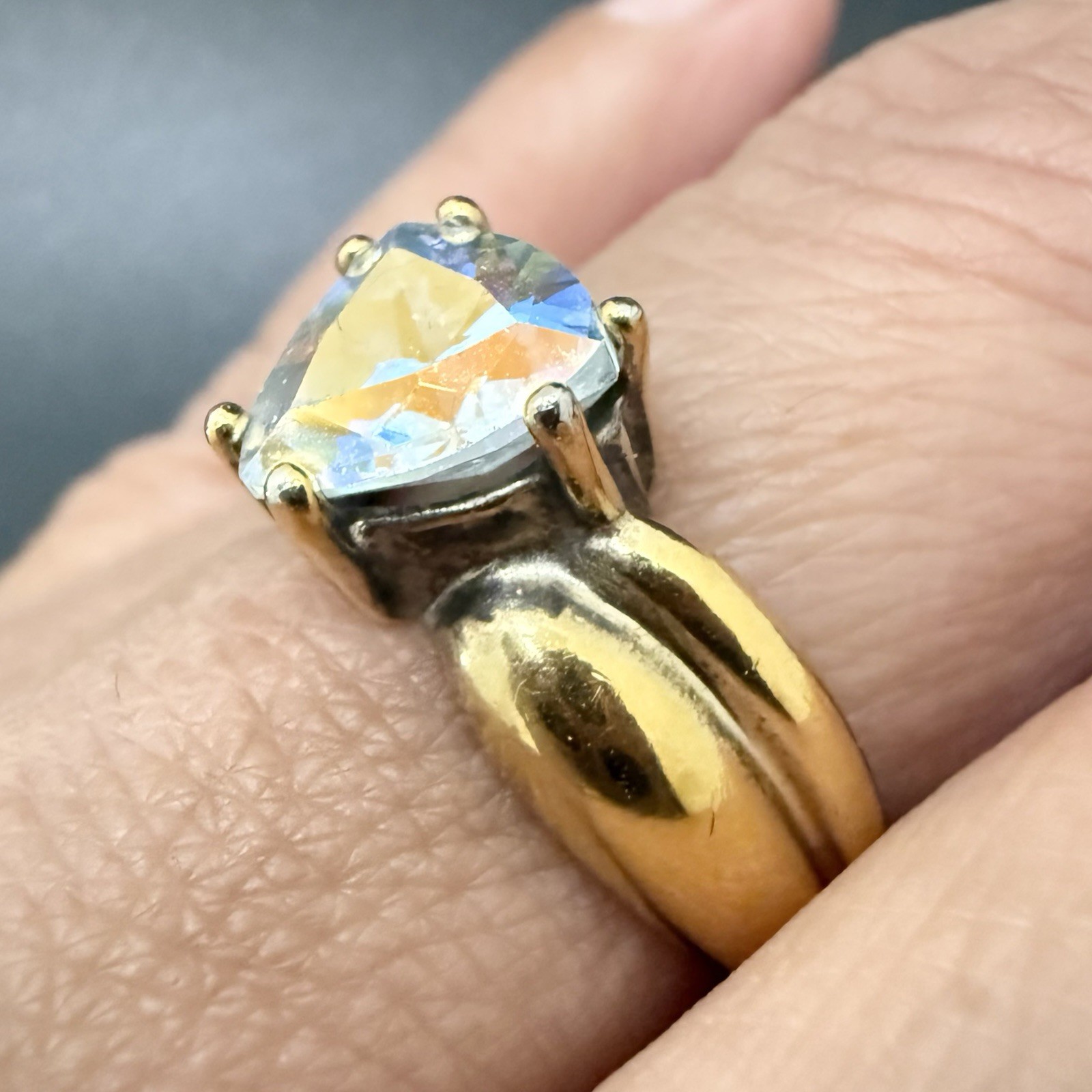 UTC 925 Vermeil Gold Over Sterling Silver Mystic Topaz Trillion Cut Ring Size 8