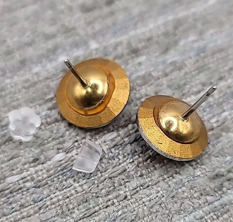 Vtg Iridescent Pink Orange Red Reflective Shiny Round Stud Earrings