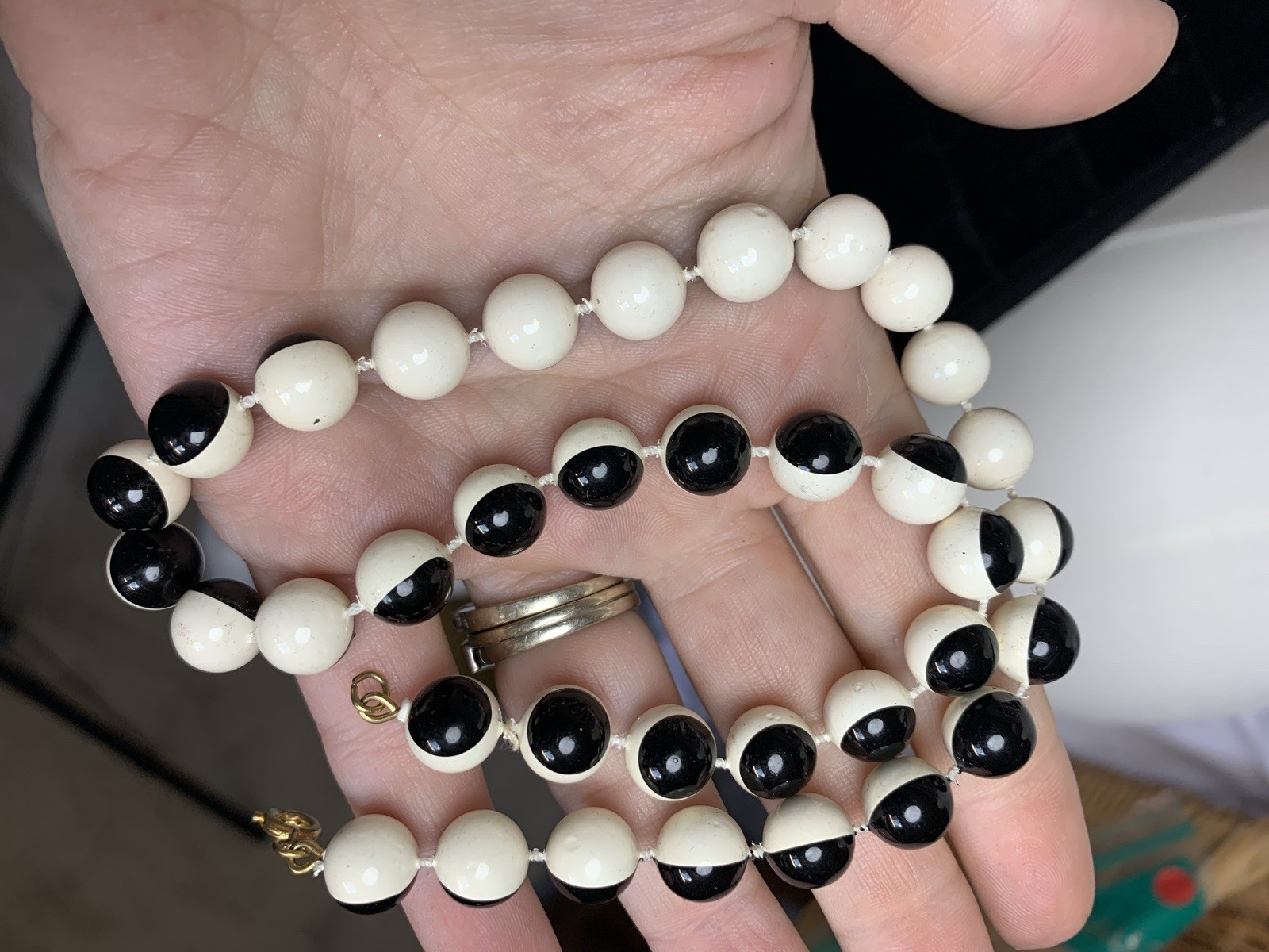Vintage MOD Monochrome Jewelry Lot Black White Earrings Signed Tacoa & Necklace