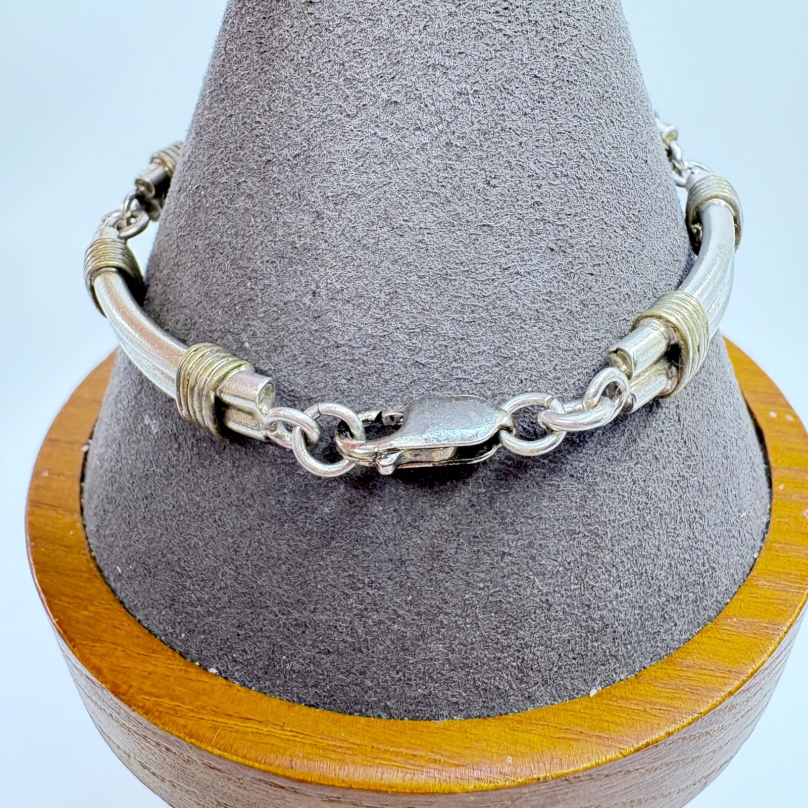 Double Bar Link Lobster Claw Clasp Bracelet VTG 925 Sterling Silver 7.25″ Length