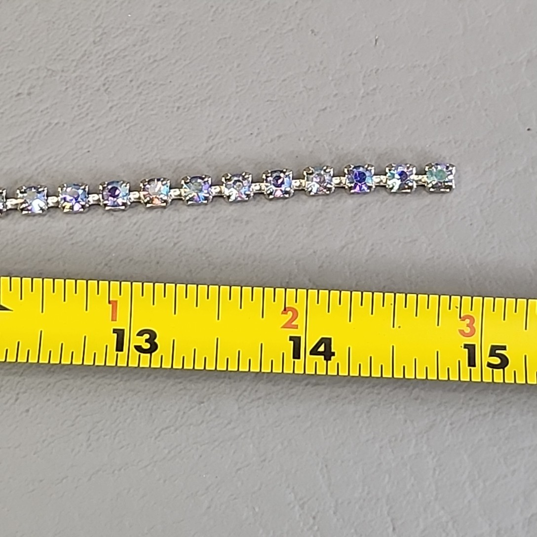 Vintage Aurora Borealis Rhinestones Necklace Blue Festoon Collar 14.5″